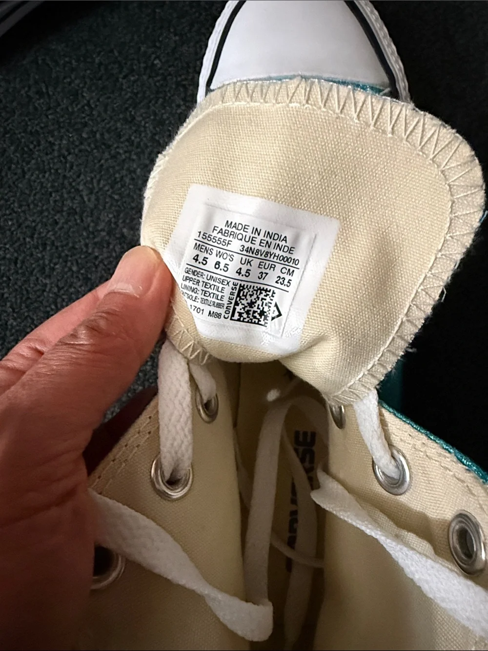Converse Women's Metallic Teal High-Top Sneakers - White Accents - Picture 6 of 8